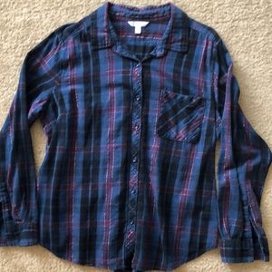 Blue with red pinstripe button down blouse
